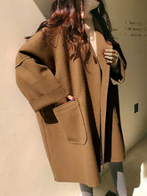 Buttoned Pockets Solid Color Split-Joint Long Sleeves Loose Notched Collar Woolen Coat