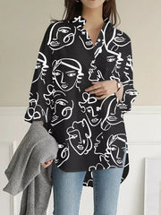 Buttoned Figure Pockets Split-Side High-Low Long Sleeves Lapel Blouses&Shirts Tops