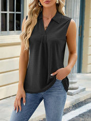 Pleated Solid Color Split-Joint Loose Sleeveless Lapel Vest Top