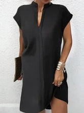 Solid Color Split-Joint Loose Short Sleeves V-neck Mini Dresses