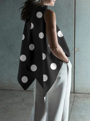 Polka Dot Asymmetric Split-Joint Sleeveless Vest