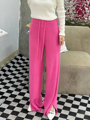 Drawstring Solid Color Split-Side Velvet High Waisted Loose Trousers Pants