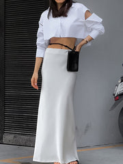 Solid Color Split-Back A-Line Skirts Bottoms