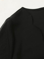 Elasticity See-Through Split-Joint Long Sleeves Loose V-neck Mini Dresses