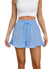 Drawstring Elasticity Solid Color Split-Joint Loose Wide Leg Shorts