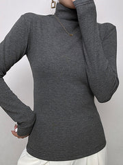 Solid Color Long Sleeves Skinny High Neck T-Shirts Tops