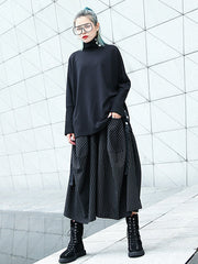 Elasticity Pockets Striped High Waisted Loose Pants Culotte