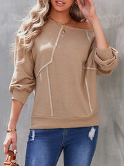 Split-Joint Long Sleeves Loose Round-Neck T-Shirts Tops