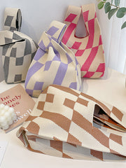 Contrast Color Letter Print Woven Handbag Bags