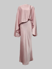 Solid Color Split-Joint Batwing Sleeves Loose Round-Neck Maxi Dresses Evening Dresses
