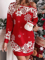 Contrast Color Printed Split-Joint Bodycon Long Sleeves One-Shoulder Midi Dresses