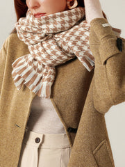 Fringed Houndstooth Keep Warm Shawl&Scarf