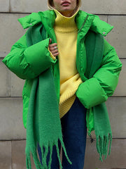 Long Sleeves Loose Solid Color Split-Joint Hooded Padded Coat