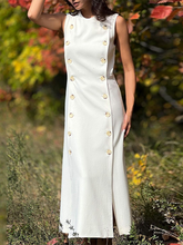 Solid Color Split-Joint Split-Side Column Sleeveless Round-Neck Maxi Dresses