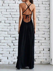Loose Sleeveless Backless Solid Color Spaghetti-Neck Maxi Dresses