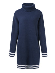 Simple Striped High-Neck Long Sleeves Mini Dress Sweater Dress