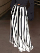Buttoned Contrast Color Pockets Striped Loose Wide Leg Trousers Pants