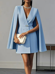 Cape Split-Joint Tied Waist V-Neck Mini Dresses