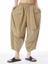 Elasticity Pleated Solid Color Split-Joint Harem Pants Loose Pants Cropped Trousers