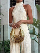 Asymmetric Backless Pleated Solid Color Sleeveless Halter-Neck Vest Top