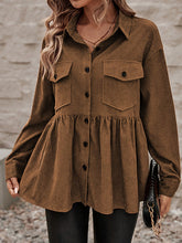 Buttoned Pleated Pockets Solid Color Split-Joint A-Line Long Sleeves Lapel Outerwear