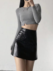 Shiny Solid Color Split-Joint A-Line Skinny Skirts