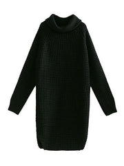 Loose Solid Knitting High-neck Long Sweater
