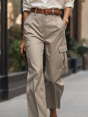 Pleated Pockets Solid Color High Waisted Trousers Pants