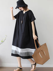 Loose Splicing Square-Collar Midi Dress