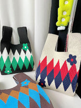 Original Contrast Color Rhombus Floral Woven Handbags Bags Accessories