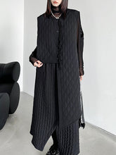 Asymmetric Buttoned Quilted Solid Color Tasseled Loose Sleeveless U-neck Padded Vest