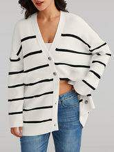 Split-Joint Striped Long Sleeves Loose V-Neck Cardigan Tops