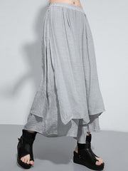Elasticity Solid Color Split-Joint Loose Wide Leg Ninth Pants