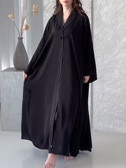 Solid Color Loose Buttoned Pleated Lapel Collar Long Sleeves Maxi Dresses