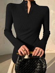 Asymmetric Split-front Split-Joint Long Sleeves V-neck Sweater Tops