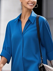 Long Sleeves Loose Solid Color Split-Joint Lapel Midi Dresses Shirt Dress