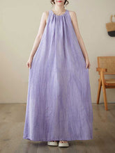 Pleated Solid Color A-Line Loose Round-Neck Midi Dresses