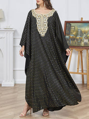 Bronzing Split-Joint Split-Side Batwing Sleeves Long Sleeves V-Neck Robes Maxi Dresses