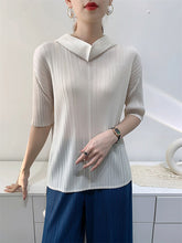 Pleated Solid Color Half Sleeves Hooded Mock Neck T-Shirts Tops