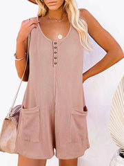 Split-Joint Loose Sleeveless U-Neck Rompers