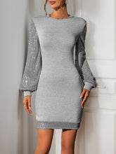 Sequined Split-Joint Bodycon Long Sleeves Round-Neck Mini Dresses