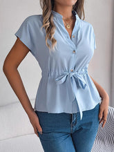 Drawstring Split-Joint Loose Short Sleeves Round-neck Blouses&shirts Tops