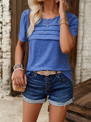 Solid Color Split-Joint Loose Short Sleeves Round-Neck T-Shirts Tops