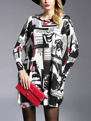 Letter Print Printed Long Sleeves Loose Round-Neck Sweater Tops Pullovers Knitwear