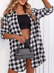 Plaid Split-Joint Long Sleeves Loose Lapel Blouses&Shirts Tops
