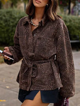 Leopard Tied Waist Long Sleeves Loose Blouses&shirts Tops