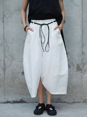 Loose White Linen Split-Side Harem Pants
