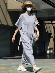 Casual Short Sleeves Solid Color Round-Neck Maxi Dress