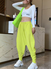 Harem Pants Elasticity Solid Color Pants