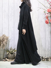 Solid Color Batwing Sleeves High-Low Heaps Collar Sweater Tops Pullovers